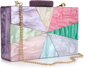 YYW Acrylic Clutch Purses for Women Wedding : Multicolor Evening Crossbody Bag Marbling Handbags with Detachable Chain