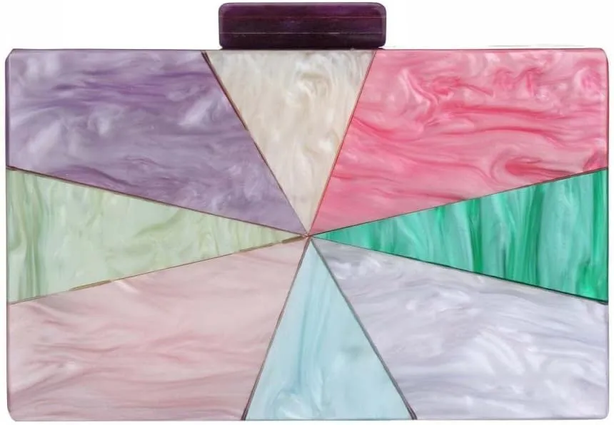 YYW Acrylic Clutch Purses for Women Wedding : Multicolor Evening Crossbody Bag Marbling Handbags with Detachable Chain