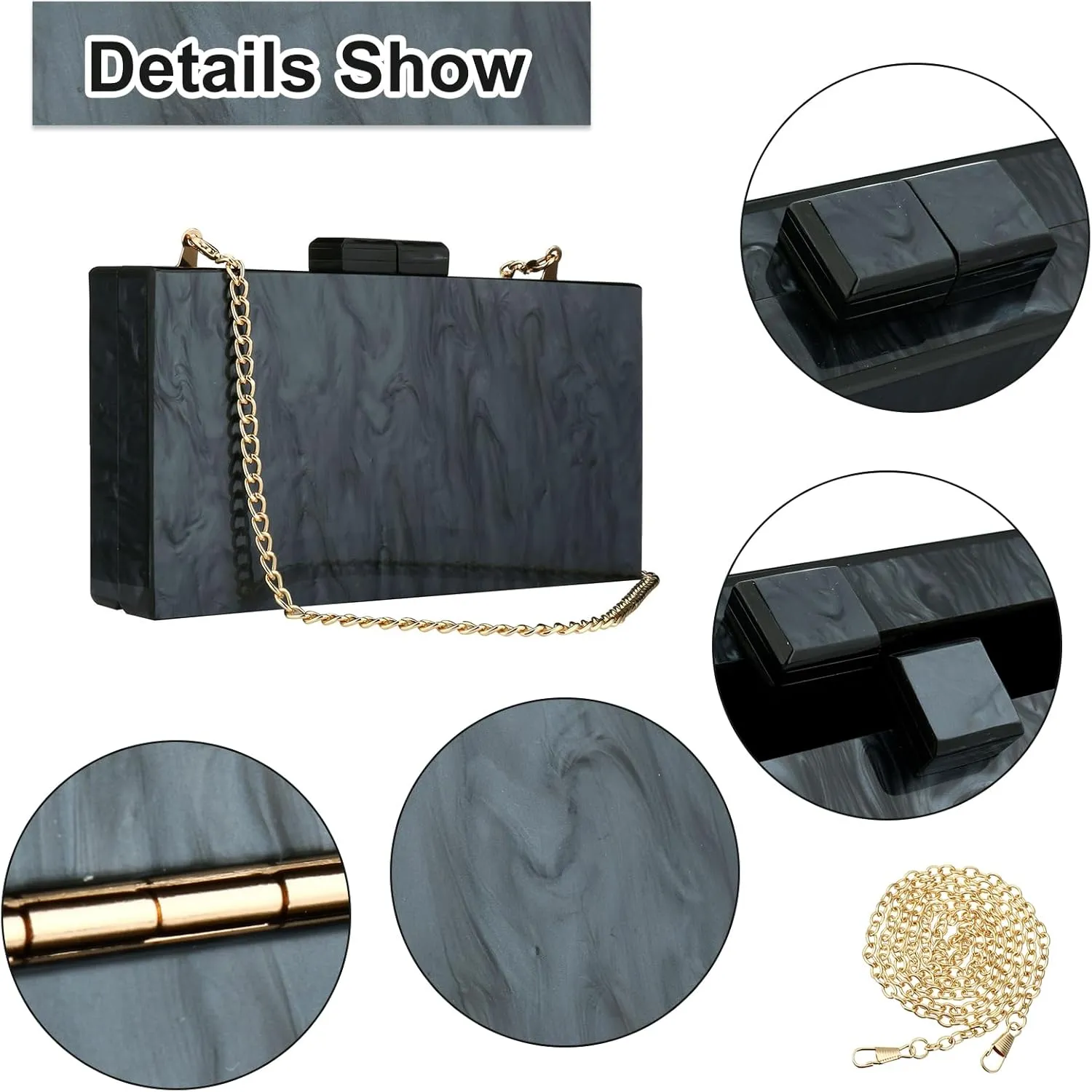 YYW Acrylic Clutch Purses for Women Wedding : Multicolor Evening Crossbody Bag Marbling Handbags with Detachable Chain