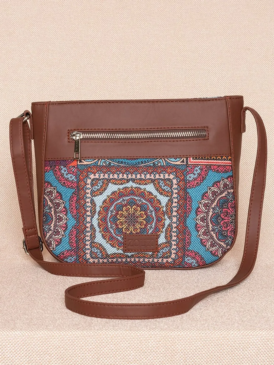 ZOUK Multicoloured Floral Printed Structured Sling Bag