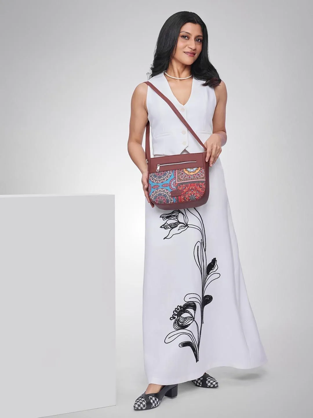 ZOUK Multicoloured Floral Printed Structured Sling Bag